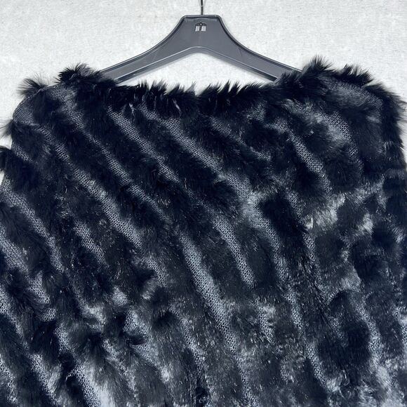 Barami Shawl Large Black Plucked Rabbit Fur Asymmetrical Poncho Wrap Shawl Cape - Picture 2 of 10